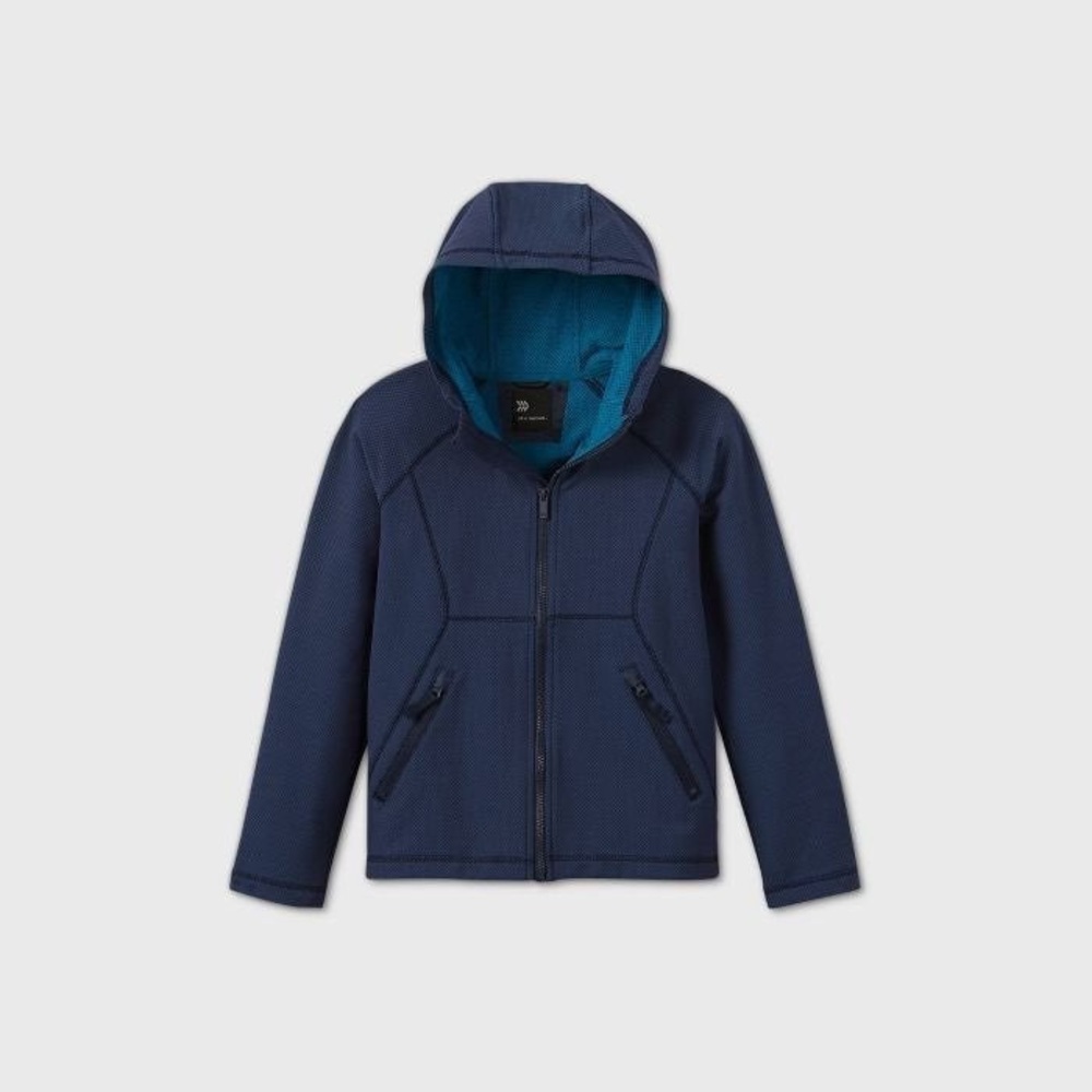 All In Motion Boys Woven Fleece Jacket Navy/Teal Size Medium NWT